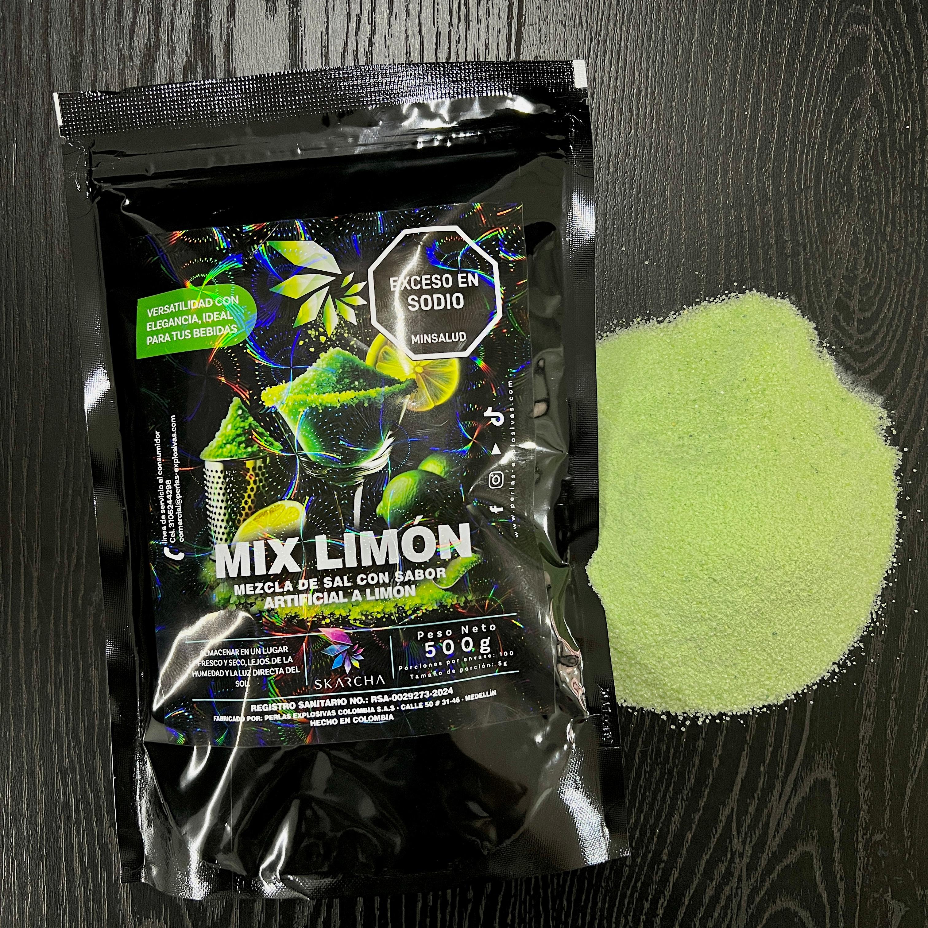 Bolsa Skarcha sal limon 250g — escarchador para bordes de cocteles, fondo blanco